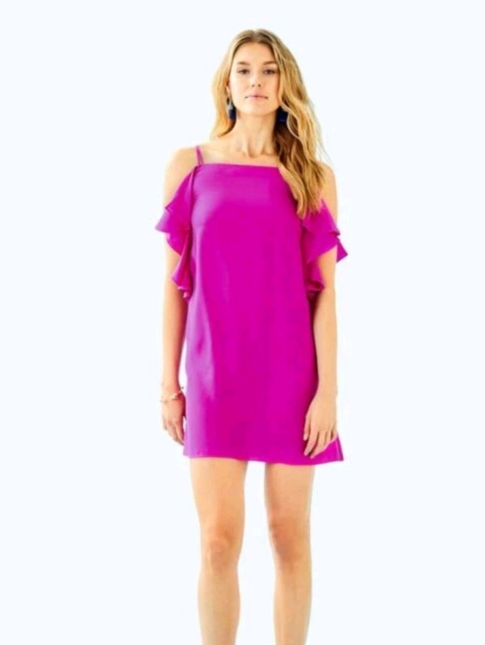 Lilly Pulitzer Fuchsia Cold-Shoulder Ruffle Mini Dress